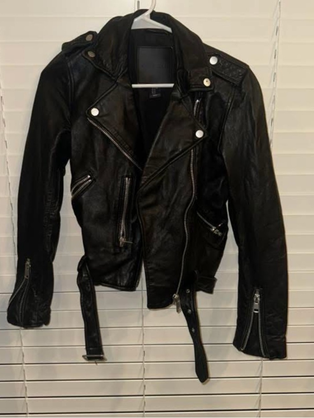 Amaryllis Black Leather Moto Jacket with Zipper Details